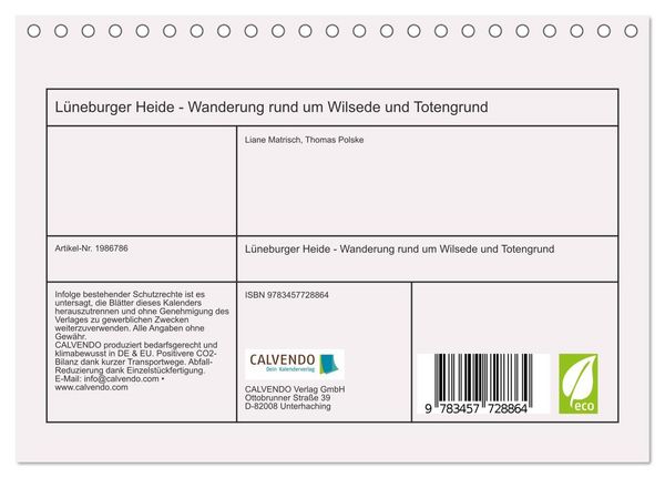 Produktbild: L&uuml;neburger Heide - Wanderung rund um Wilsede und Totengrund (Tischkalender 2026 DIN A5 quer), CALVENDO Monatskalender