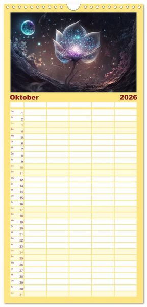 Produktbild: Familienplaner 2026 - Kosmische Bl&uuml;ten mit 5 Spalten (Wandkalender, 21 x 45 cm) CALVENDO