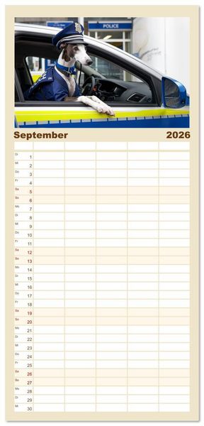 Produktbild: Familienplaner 2026 - Funny Greyhounds - Windhunde mal anders mit 5 Spalten (Wandkalender, 21 x 45 cm) CALVENDO