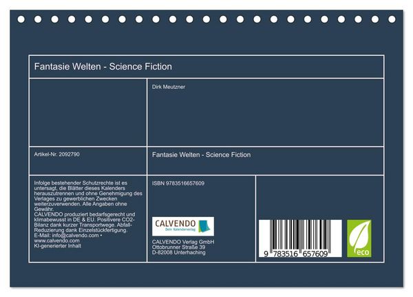 Produktbild: Fantasie Welten - Science Fiction (Tischkalender 2026 DIN A5 quer), CALVENDO Monatskalender