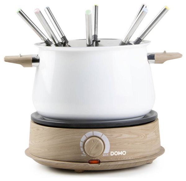 Produktbild: DOMO DO736F Fondue 1500W Kontrollleuchte, 8 Fonduegabeln Holz, Wei&szlig;