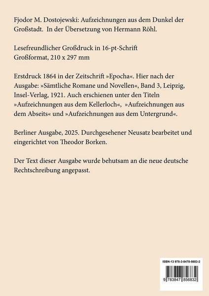 Produktbild: Aufzeichnungen aus dem Dunkel der Gro&szlig;stadt (Gro&szlig;druck)