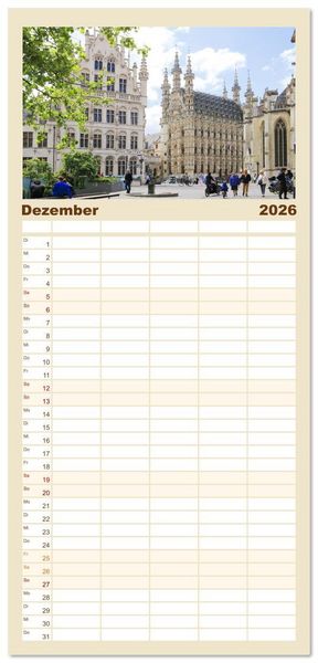 Produktbild: Familienplaner 2026 - Bezauberndes L&ouml;wen in Belgien mit 5 Spalten (Wandkalender, 21 x 45 cm) CALVENDO