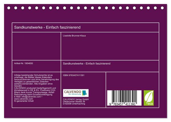 Produktbild: Sandkunstwerke - Einfach faszinierend (Tischkalender 2026 DIN A5 quer), CALVENDO Monatskalender
