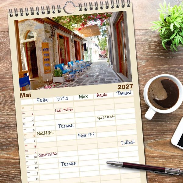 Produktbild: Familienplaner 2027 - Griechische Insel Kos mit 5 Spalten (Wandkalender, 21 x 45 cm) CALVENDO
