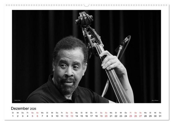 Produktbild: Internationale Meister des Jazz in Schwarzwei&szlig; (hochwertiger Premium Wandkalender 2026 DIN A2 quer), Kunstdruck in Hochglanz