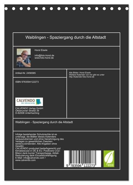 Produktbild: Waiblingen - Spaziergang durch die Altstadt (Tischkalender 2027 DIN A5 hoch), CALVENDO Monatskalender