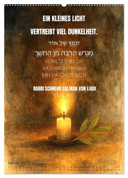 Produktbild: Weisheit, Licht und Leben &ndash; J&uuml;dische Inspiration durchs Jahr (Wandkalender 2027 DIN A2 hoch), CALVENDO Monatskalender