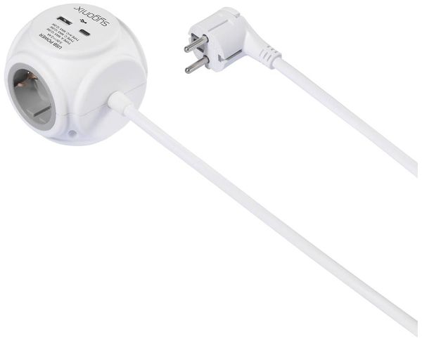 Produktbild: Sygonix SY-5827192 Steckdosenw&uuml;rfel 3fach Wei&szlig;, Grau Schutzkontakt 1St.