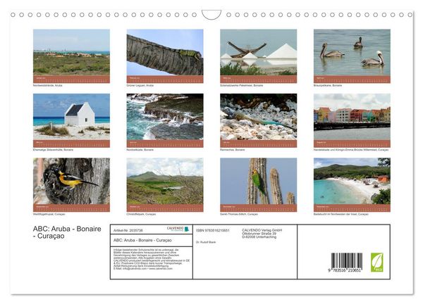 Produktbild: ABC: Aruba - Bonaire - Cura&ccedil;ao (Wandkalender 2026 DIN A3 quer), CALVENDO Monatskalender