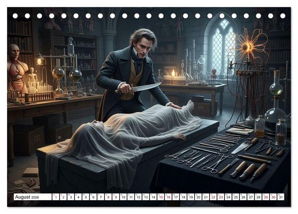 Produktbild: Victor Frankenstein und seine Sch&ouml;pfung (Tischkalender 2026 DIN A5 quer), CALVENDO Monatskalender