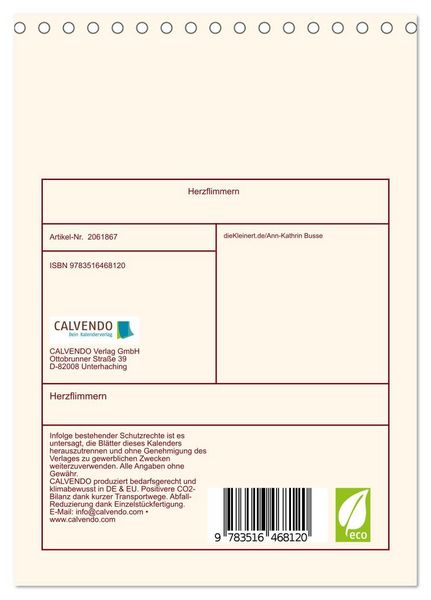 Produktbild: Herzflimmern (Tischkalender 2026 DIN A5 hoch), CALVENDO Monatskalender