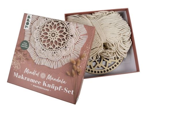 Produktbild: Mindful Mandala - Makramee-Kn&uuml;pf-Set: Wandbehang. Mit Anleitung und Material zum Selberkn&uuml;pfen