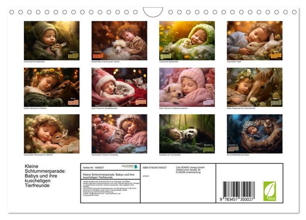 Produktbild: Kleine Schlummerparade: Babys und ihre kuscheligen Tierfreunde (Wandkalender 2026 DIN A4 quer), CALVENDO Monatskalender