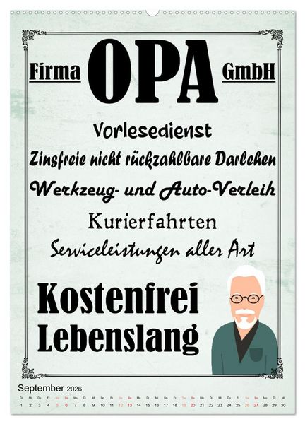Produktbild: Opa ist der Coolste (Wandkalender 2026 DIN A2 hoch), CALVENDO Monatskalender