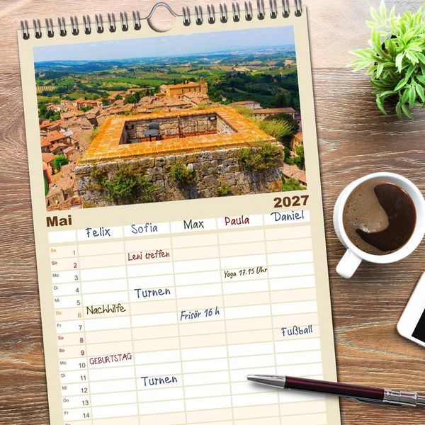 Produktbild: Familienplaner 2027 - San Gimignano, die Stadt der T&uuml;rme mit 5 Spalten (Wandkalender, 21 x 45 cm) CALVENDO
