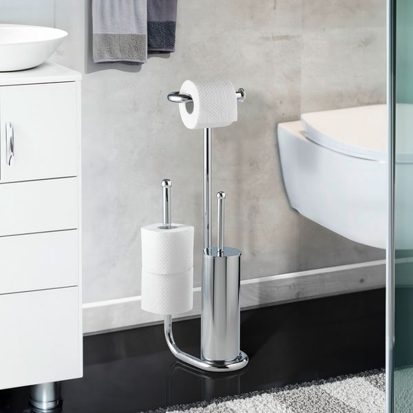 Produktbild: Stand WC-Garnitur Universalo Chrom, integrierter Toilettenpapierhalter und WC-B&uuml;rstenhalter