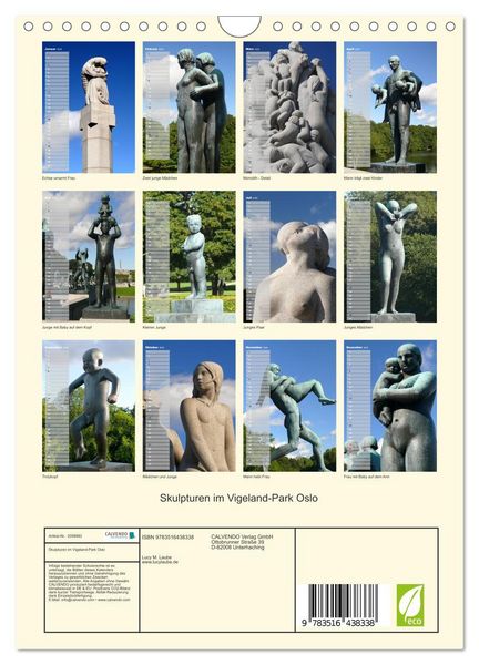 Produktbild: Skulpturen im Vigeland-Park Oslo (Wandkalender 2026 DIN A4 hoch), CALVENDO Monatskalender