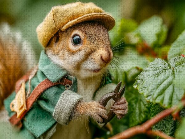 Produktbild: CALVENDO Puzzle Eichh&ouml;rnchen als G&auml;rtner im Gr&uuml;nen | 1000 Teile Lege-Gr&ouml;&szlig;e 64x48cm Foto-Puzzle f&uuml;r gl&uuml;ckliche Stunden