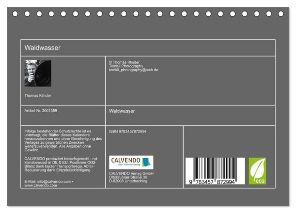 Produktbild: Waldwasser (Tischkalender 2026 DIN A5 quer), CALVENDO Monatskalender