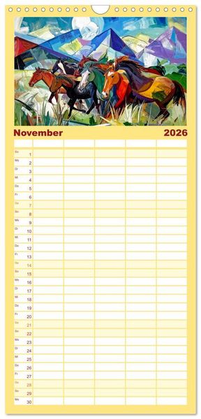 Produktbild: Familienplaner 2026 - Farbenfrohe Tierbilder mit 5 Spalten (Wandkalender, 21 x 45 cm) CALVENDO