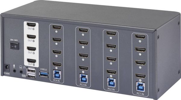 Produktbild: SpeaKa Professional 4 Port HDMI Multi Display KVM Switch 4x4 Port KVM-Konsole HDMI 3840 x 2160 Pixel