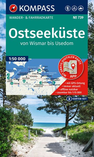 KOMPASS Wanderkarten-Set 739 Ostseeküste, von Wismar bis Usedom (3 Karten) 1:50.000, Sonstige von , Kompass-Karten, 978-3-99154-382-4