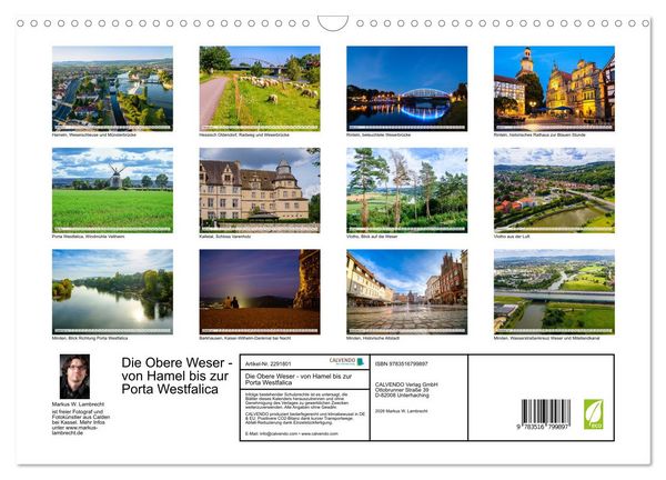 Produktbild: Die Obere Weser - von Hamel bis zur Porta Westfalica (Wandkalender 2027 DIN A3 quer), CALVENDO Monatskalender