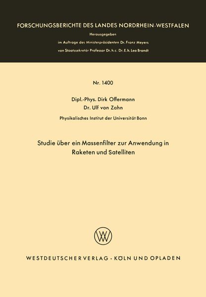 Produktbild: Studie &uuml;ber ein Massenfilter zur Anwendung in Raketen und Satelliten