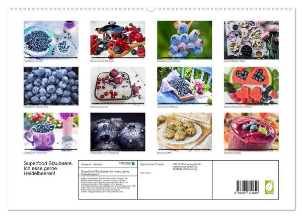 Produktbild: Superfood Blaubeere. Ich esse gerne Heidelbeeren! (hochwertiger Premium Wandkalender 2026 DIN A2 quer), Kunstdruck in Hochglanz