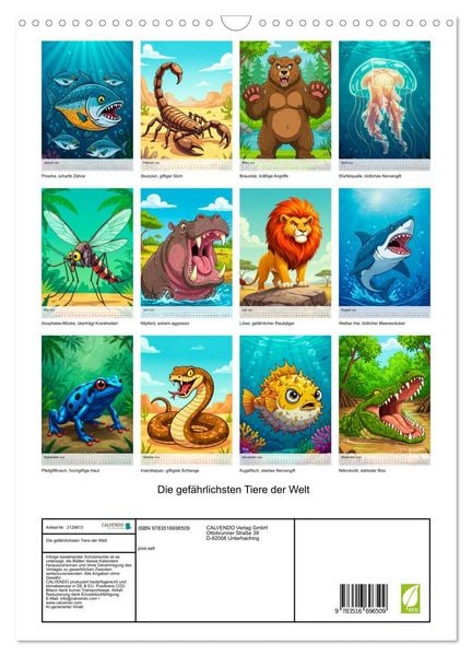 Produktbild: Die gef&auml;hrlichsten Tiere der Welt (Wandkalender 2026 DIN A3 hoch), CALVENDO Monatskalender