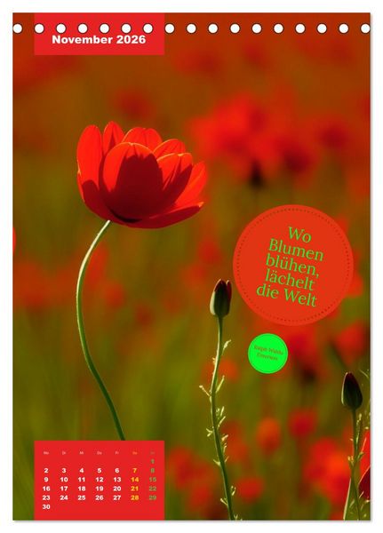 Produktbild: Verr&uuml;ckt nach BLUMEN Artwork - Farben - Zitate (Tischkalender 2026 DIN A5 hoch), CALVENDO Monatskalender