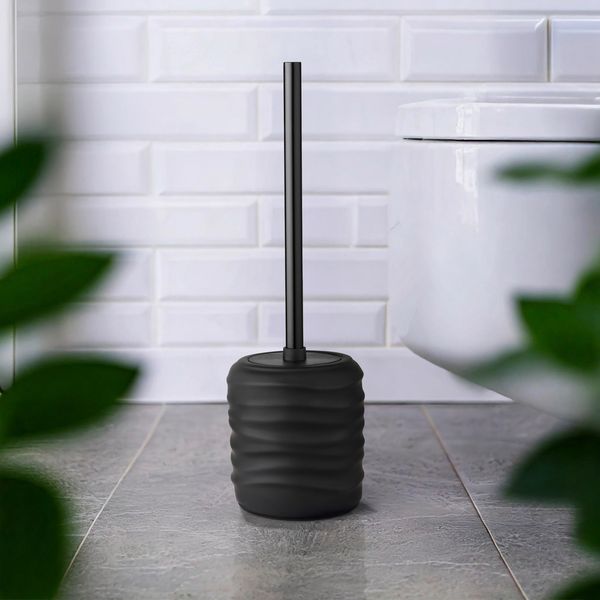 Produktbild: WC-Garnitur Mod. Illana, schwarz, Keramik, Edelstahl, &Oslash;8,5x38,5 cm, soft-touch Beschichtung,
