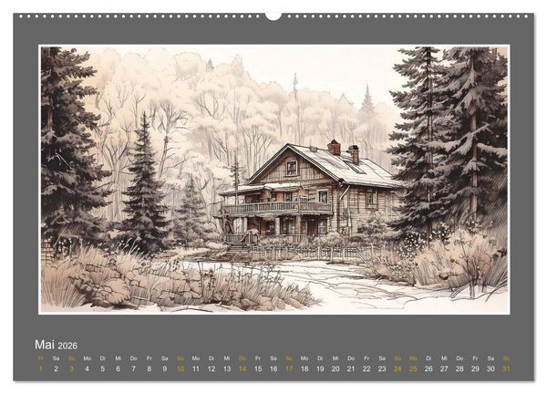Produktbild: L&auml;ndliche Szenen in kolorierten Federzeichnungen (hochwertiger Premium Wandkalender 2026 DIN A2 quer), Kunstdruck in Hochglanz