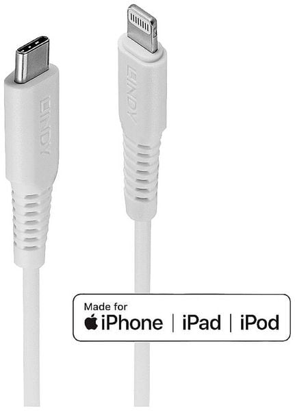 LINDY USB-Kabel USB 2.0 Apple Lightning Stecker, USB-C® Stecker 1.00m Weiß 31316