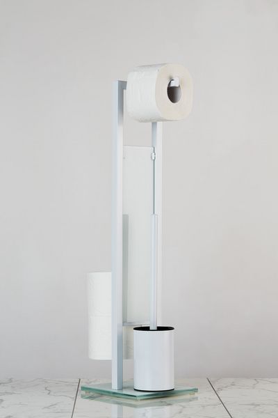 Produktbild: Stand WC-Garnitur Mod. Rivalta Wei&szlig;, integrierter Toilettenpapierhalter und WC-B&uuml;rstenhalter