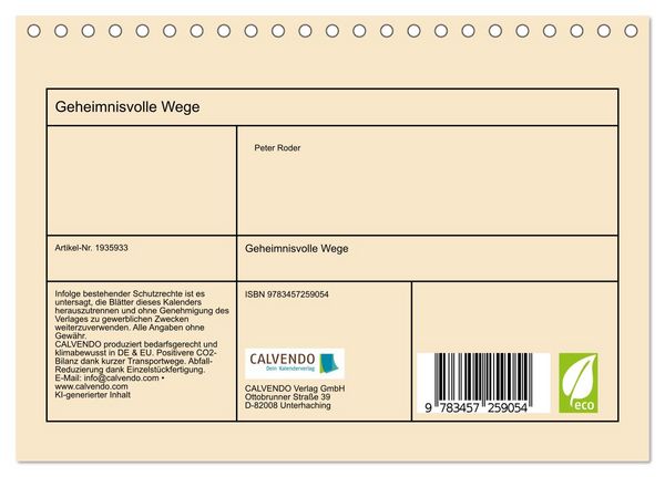 Produktbild: Geheimnisvolle Wege (Tischkalender 2026 DIN A5 quer), CALVENDO Monatskalender