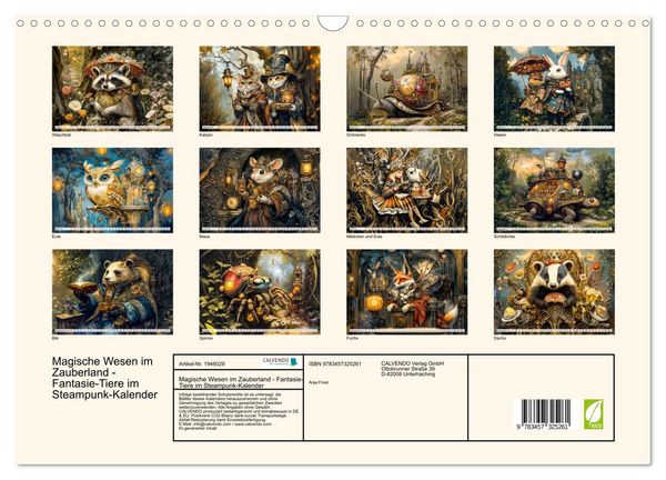 Produktbild: Magische Wesen im Zauberland - Fantasie-Tiere im Steampunk-Kalender (Wandkalender 2026 DIN A3 quer), CALVENDO Monatskalender