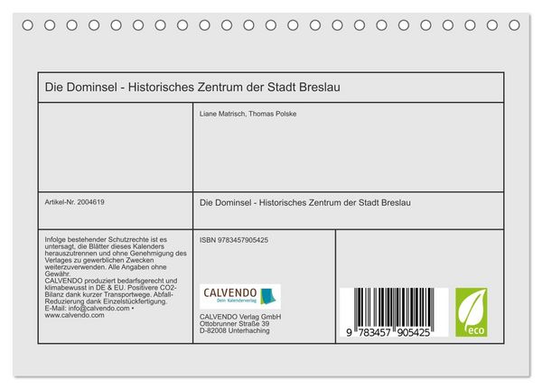 Produktbild: Die Dominsel - Historisches Zentrum der Stadt Breslau (Tischkalender 2026 DIN A5 quer), CALVENDO Monatskalender