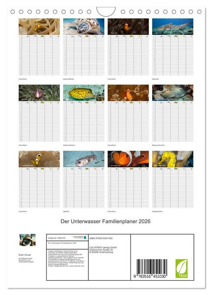 Produktbild: Der Unterwasser Familienplaner 2026 (Wandkalender 2026 DIN A4 hoch), CALVENDO Monatskalender