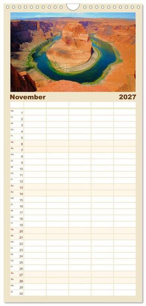 Produktbild: Familienplaner 2027 - Naturwunder und Nationalparks der amerikanischen Westk&uuml;ste mit 5 Spalten (Wandkalender, 21 x 45 cm) CALVENDO