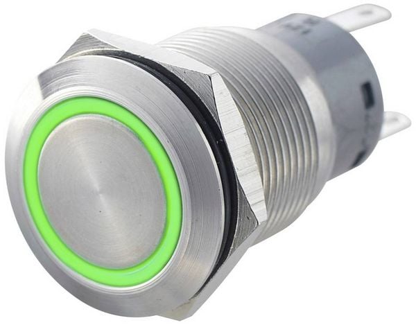 Produktbild: TRU COMPONENTS 701321 LAS1-AGQ-22ZE, GN Vandalismusgesch&uuml;tzter Druckschalter 250 V/AC 5 A 2 x Ein/Ein rastend Gr&uuml;n IP67 1 St.
