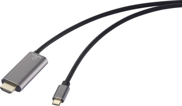 Produktbild: Renkforce USB-C&reg; / HDMI Adapterkabel USB-C&reg; Stecker, HDMI-A Stecker, USB-C&reg; Buchse 1.50m Schwarz RF-6409790 4K UHD, mit