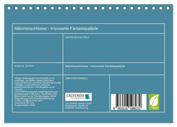 Produktbild: M&auml;rchenschl&ouml;sser - Imposante Fantasiepal&auml;ste (Tischkalender 2026 DIN A5 quer), CALVENDO Monatskalender