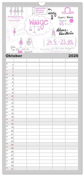 Produktbild: Familienplaner 2026 - Sternzeichen-Kalender mit 5 Spalten (Wandkalender, 21 x 45 cm) CALVENDO