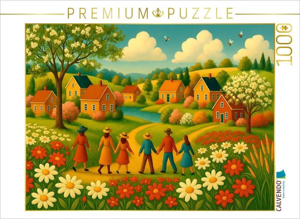 CALVENDO Puzzle Blumenwiesen und Kinderglück | 1000 Teile Lege-Größe 64x48cm Foto-Puzzle für glückliche Stunden