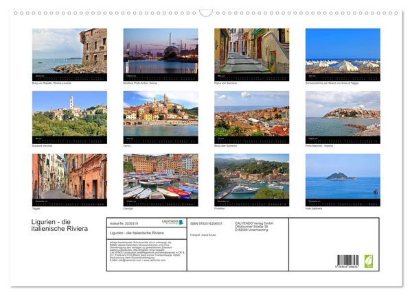Produktbild: Ligurien - die italienische Riviera (Wandkalender 2026 DIN A2 quer), CALVENDO Monatskalender