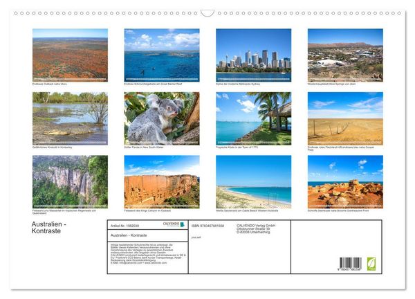 Produktbild: Australien - Kontraste (Wandkalender 2026 DIN A2 quer), CALVENDO Monatskalender