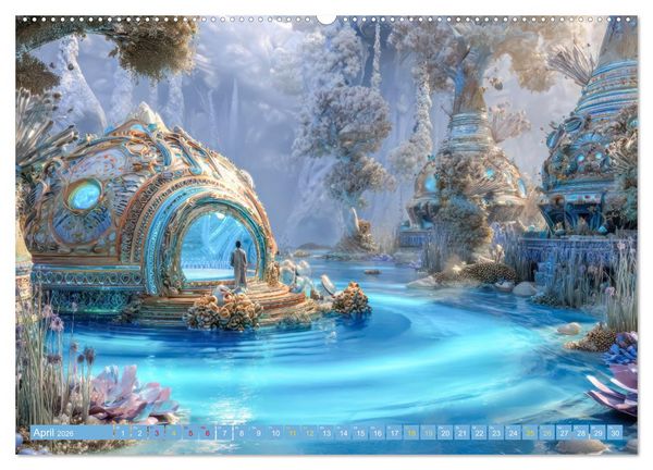 Produktbild: Fantasiekreaturen am Wasser - Biomorphe Landschaften (Wandkalender 2026 DIN A2 quer), CALVENDO Monatskalender