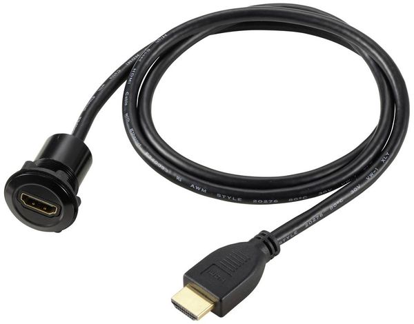 Produktbild: TRU COMPONENTS TC-11980468 HDMI Panel-Adapter Buchse HDMI-Buchse - HDMI-Stecker Schwarz Polzahl: 1 Kabell&auml;nge: 90 cm Inhalt: 1 St.